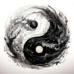 Yin-yang symbol with flowing black and white smoke