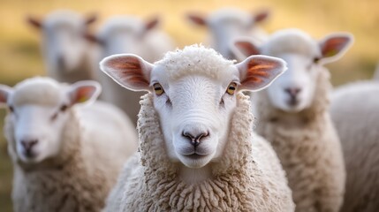 Fototapeta premium A group of sheep are standing in a field