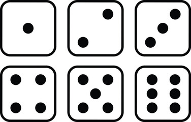 Game dice. Set of Ludo game dice collection. Dice in a line design from one to six. monochrome dices Vector illustration