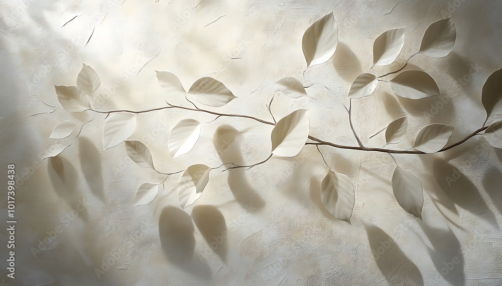 Leinwandbilder A serene texture featuring delicate leaves and soft shadows, creating a calming and nature-inspired visual effect.