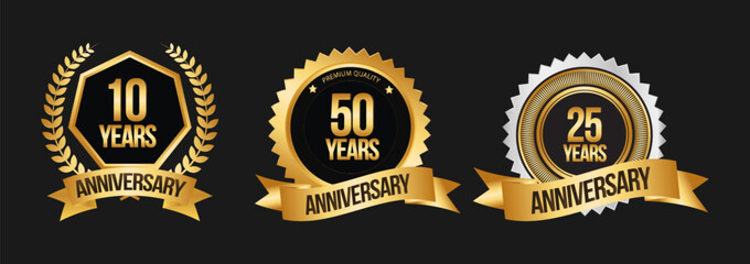 Golden Anniversary Badges with Laurel Wreaths for Milestone Celebrations

