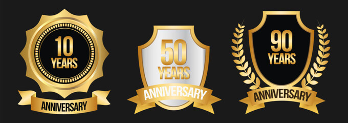 Golden Anniversary Badges with Laurel Wreaths for Milestone Celebrations

