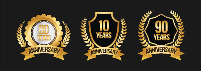 Golden Anniversary Badges with Laurel Wreaths for Milestone Celebrations

