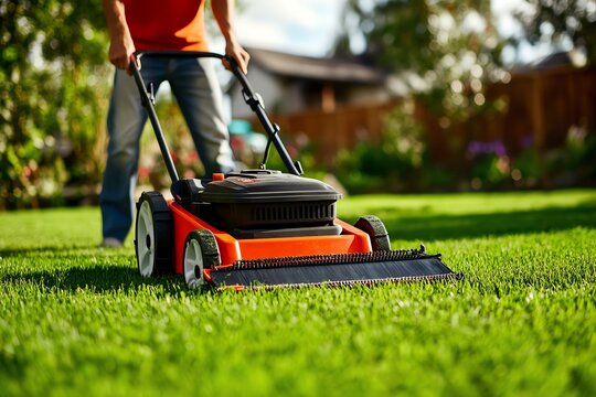 Realistic depiction of a neighbor mowing someoneâ€™s lawn as an act of kindness, showing the selfless generosity that defines altruism