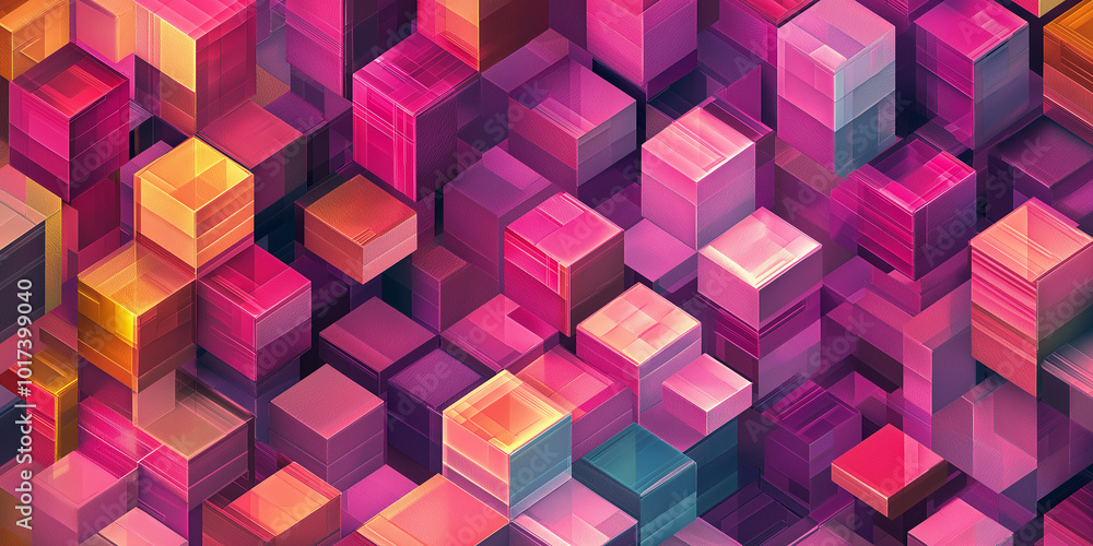 Poster Multicolored three dimensional cubes forming abstract background