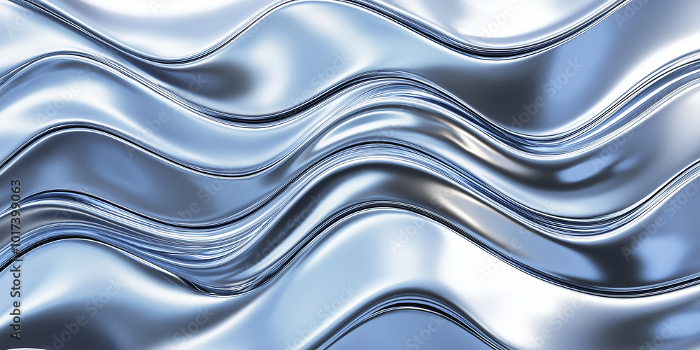 Aufkleber shiny chrome metallic waves flowing abstract background