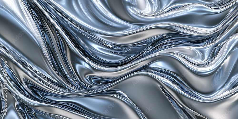 Poster Abstract chrome metal texture background with wavy pattern
