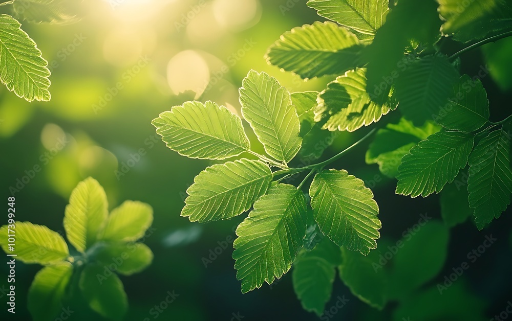 Aufkleber lush green leaves glisten in soft sunlight, creating a serene and refreshing nature scene filled wit