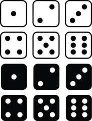 Game dice. Set of Ludo game dice collection. Dice in a line and flat design from one to six. monochrome dices Vector illustration
