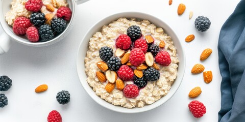 two bowls of oats with berries and almonds