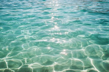Clear turquoise water with sunlight reflecting on the surface.