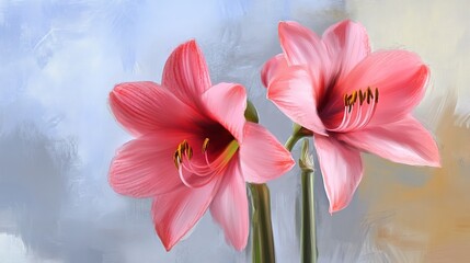 Obraz premium A Stunning Display of Amaryllis Flowers in Vibrant Shades of Red, Pink, and White, Showcasing Their Bold and Dramatic Blooms. Each Flower Exudes Elegance and Grace, With Long, Lush Petals 