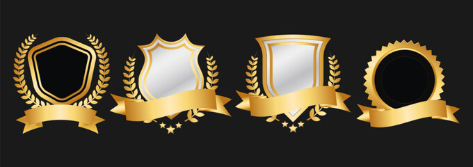 Gold Laurel Wreath and Shield Badges for Premium Awards and Recognition

