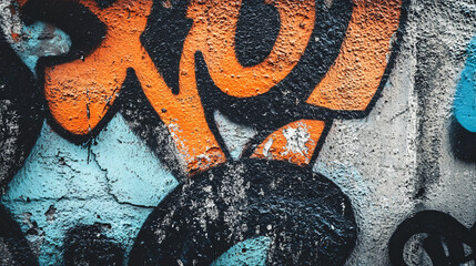 grunge urban wall art abstract graffiti background - orange, blue, black, concrete texture, street art, cityscape, rough, distressed, edgy, abstract, design element, texture, patte