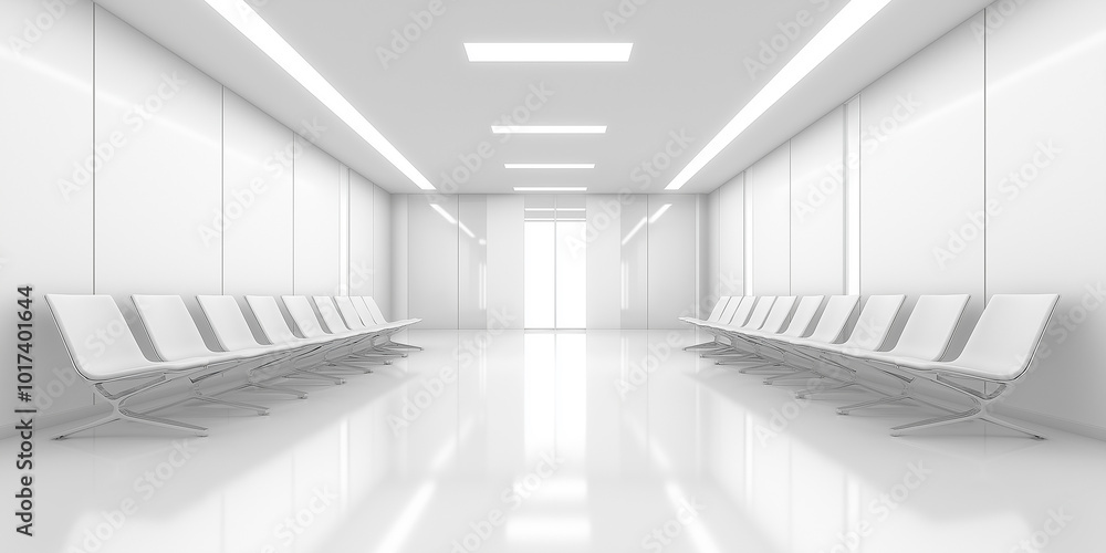 Poster modern empty white waiting room with chairs facing each other
