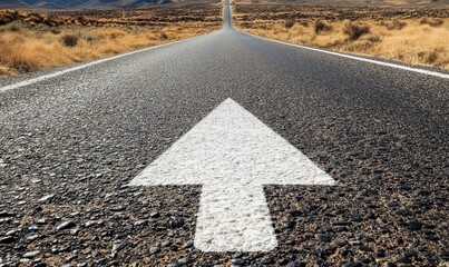 A road with a white arrow pointing to the right