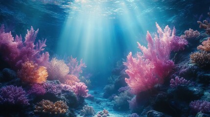 Naklejka premium Underwater Coral Reef with Sunlight