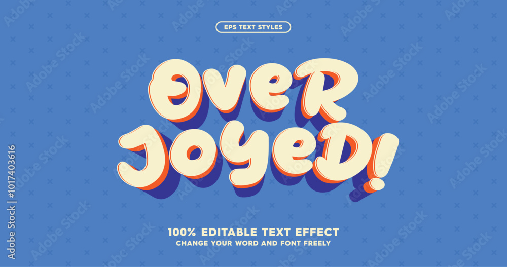 Poster overjoyed: fun and playful text effects in yellow with bold orange and navy shadows. rounded, editab