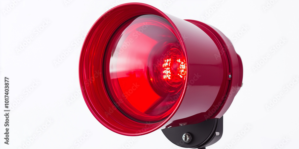 Poster red warning light flashing on white background
