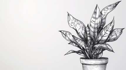 Black and White Hand Drawn Snake Plant