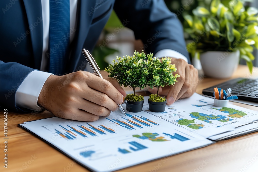 Poster Realistic image of a business analyst comparing the lifetime value of customers in different regions, with a map and charts highlighting geographic trends in customer behavior, symbolizing the