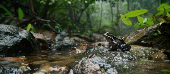 Mountain Frogs on Rocks in the Forest Vibrant Color Changes and Rainy Season Cooking