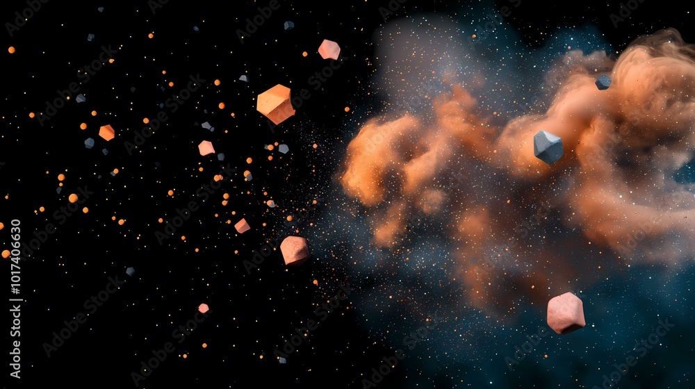 Poster the image shows a dark, space-like background with a swirling orange and blue nebula in the right ha