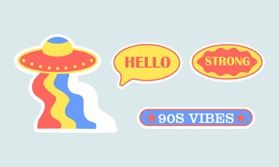 Psychedelic pop art sticker set for retro and modern creative designs

