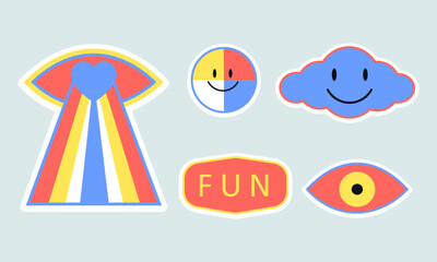 Psychedelic abstract icon collection for creative retro and modern designs

