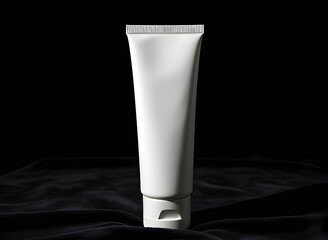 Toothpaste or cream mockup, blank white cosmetic tube on a contrasting black background