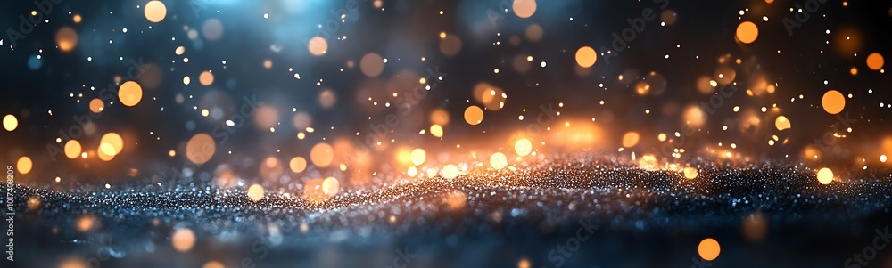 Poster a shimmering blend of blue and orange lights creating a magical, sparkling background effect, remini