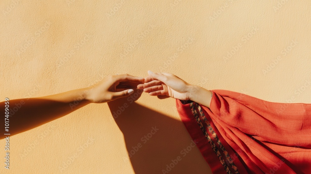 Aufkleber minimalist concept of hands reaching for connection against pastel background - bright and modern vi