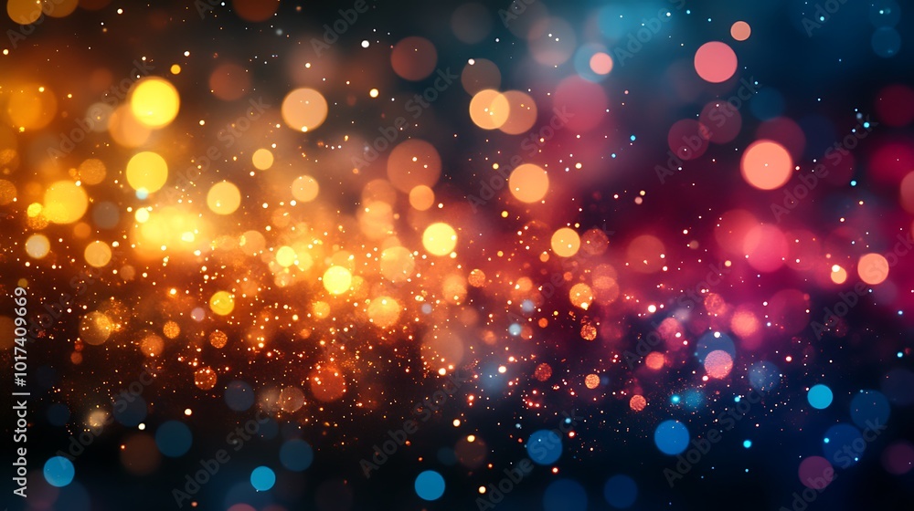 Poster a vibrant abstract background with colorful bokeh lights, creating a dreamy, festive atmosphere of g