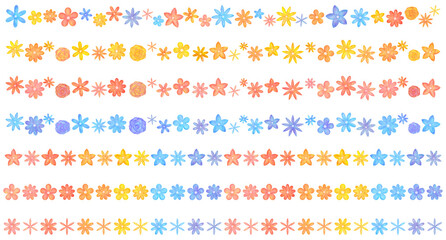 カラフルな花の飾り罫 装飾 セット