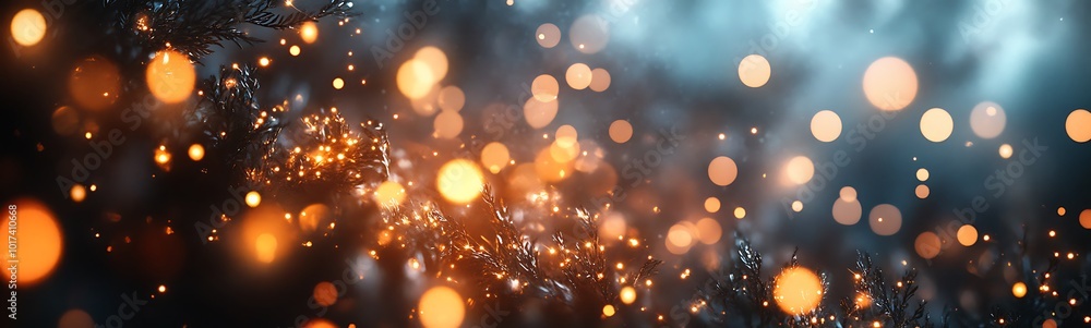 Poster A mesmerizing scene of glowing particles and bokeh lights, creating a dreamy atmosphere with a blend of warm and cool colors.
