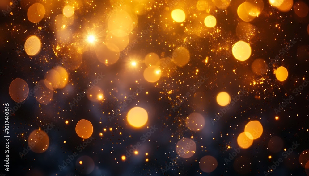 Poster A shimmering background of golden bokeh lights glows against a dark backdrop, creating an enchanting and festive atmosphere.