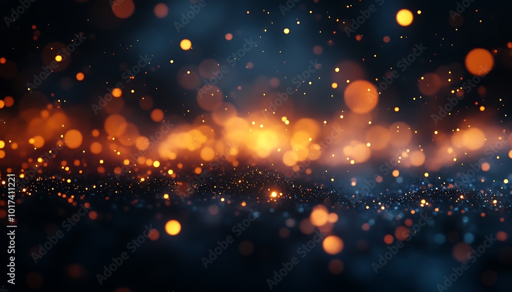 Poster a mesmerizing background of glowing particles in warm hues, creating an enchanting, magical atmosphe
