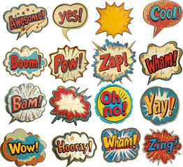 set of  Vintage colored comic book style speech bubble isolated white background