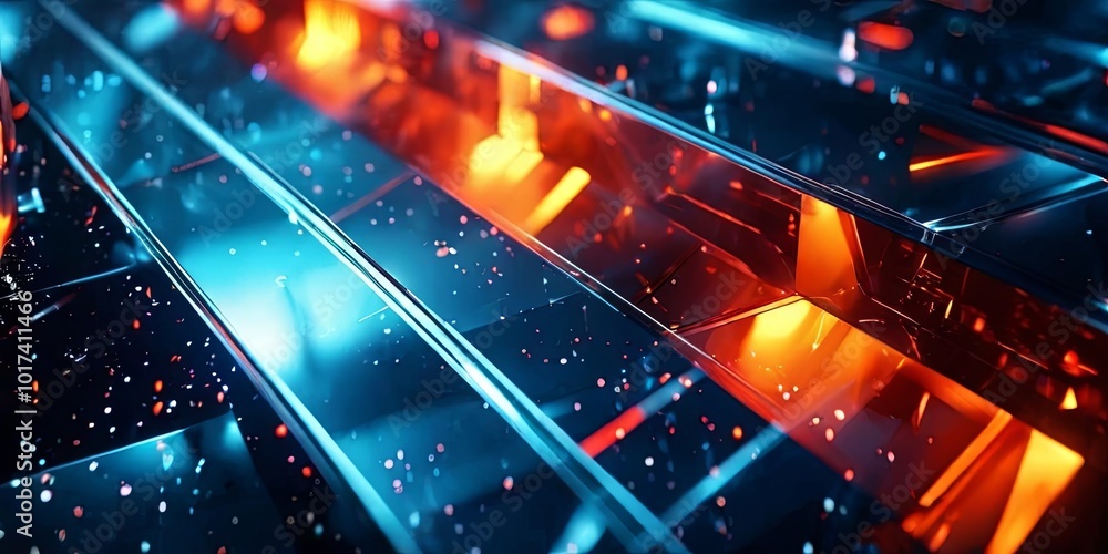 Poster a computer screen with a blue and orange background