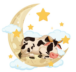 Cow Sleeping on Crescent Moon