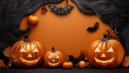 Halloween invitation card, Halloween pumpkin frame, Halloween copy space text, Halloween images 