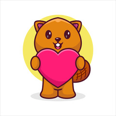 Cartoon Illustration of Otter Holding Love using modern style vector view