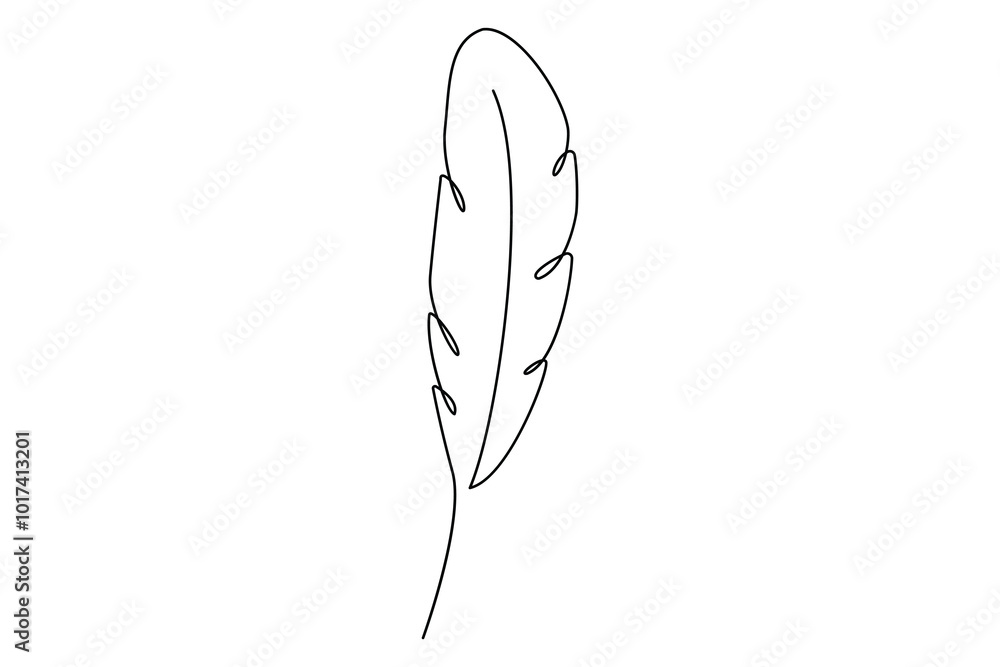 Poster continuous one line drawing of bird feather isolated on white background vector illustration