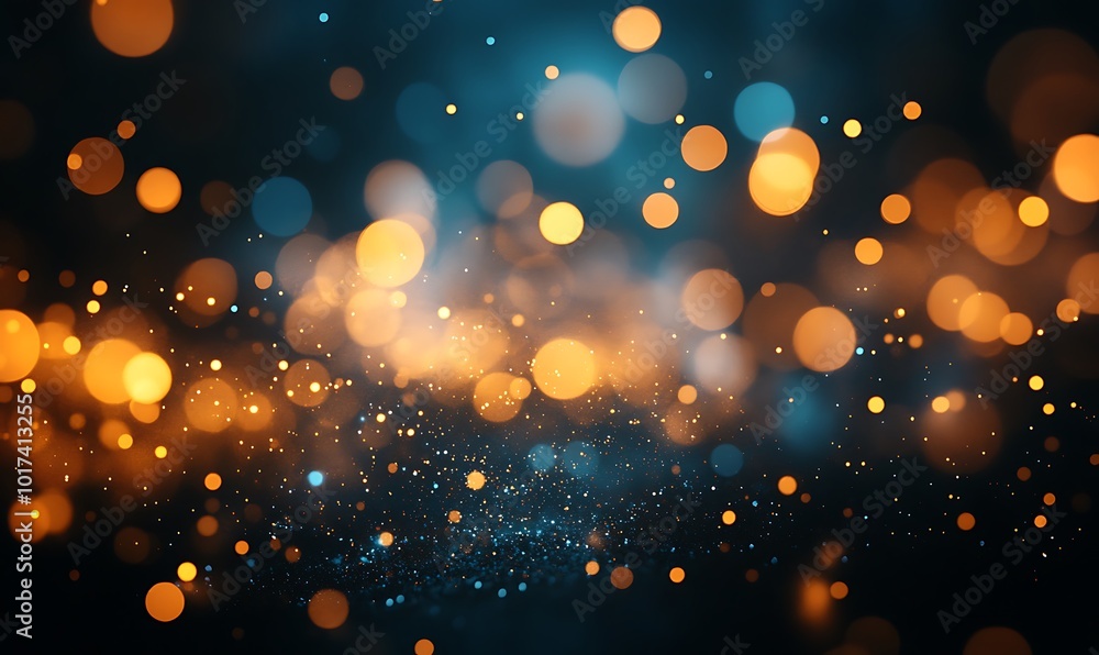 Poster A vibrant background featuring glowing bokeh lights in blue and orange hues, creating a dreamy and atmospheric effect.