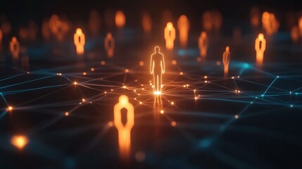 Human resource management and recruitment concept, with one person standing at the epicenter of a network of potential candidates