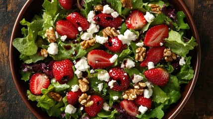 Fresh Strawberry Salad with Greens and Nuts
