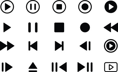 Media Player Buttons icon set, Play and pause, next, previous and stop buttons sign. video audio player vector illustration