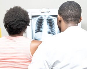 Doctor and Patient Review Lung X-rays Together in a Modern Medical Setting