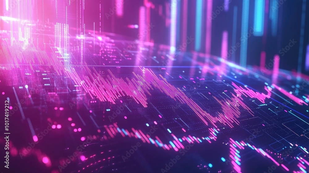 Poster futuristic data visualization with colorful lines