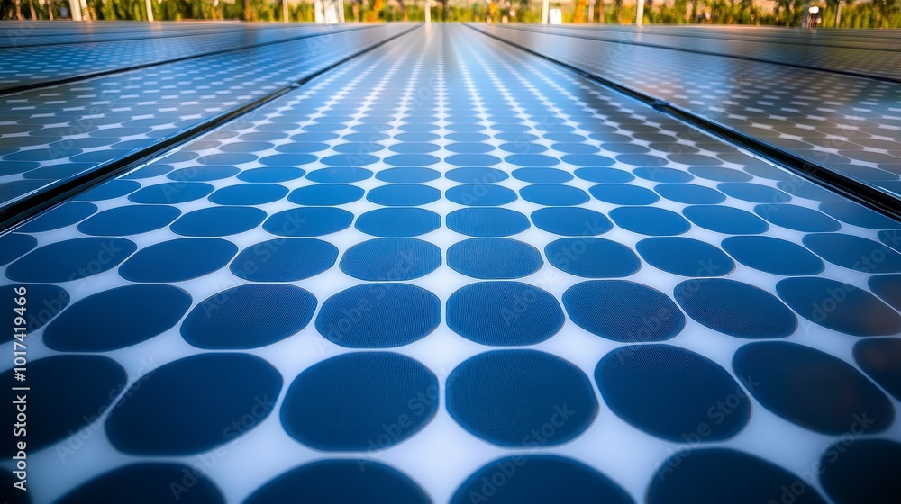 Poster close-up of modern solar panels with circular design pattern